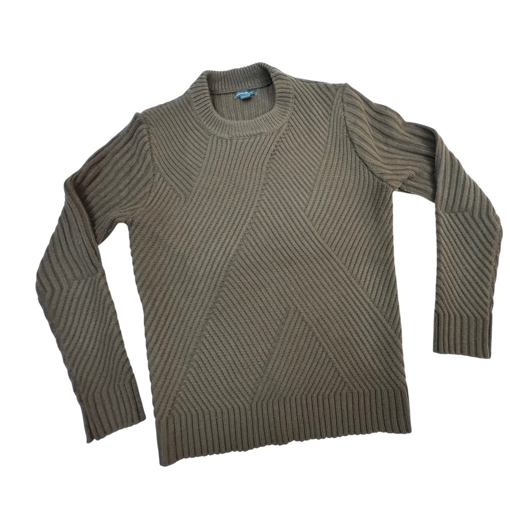 Eddie Bauer Women L Brown Knit Sweater Long Sleeve Crew Neck Size L
